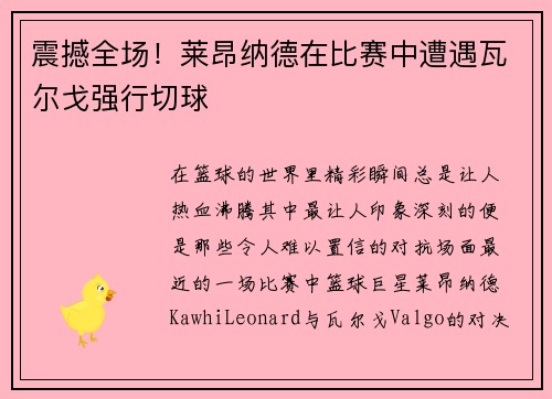 震撼全场！莱昂纳德在比赛中遭遇瓦尔戈强行切球