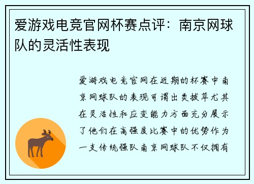 爱游戏电竞官网杯赛点评：南京网球队的灵活性表现